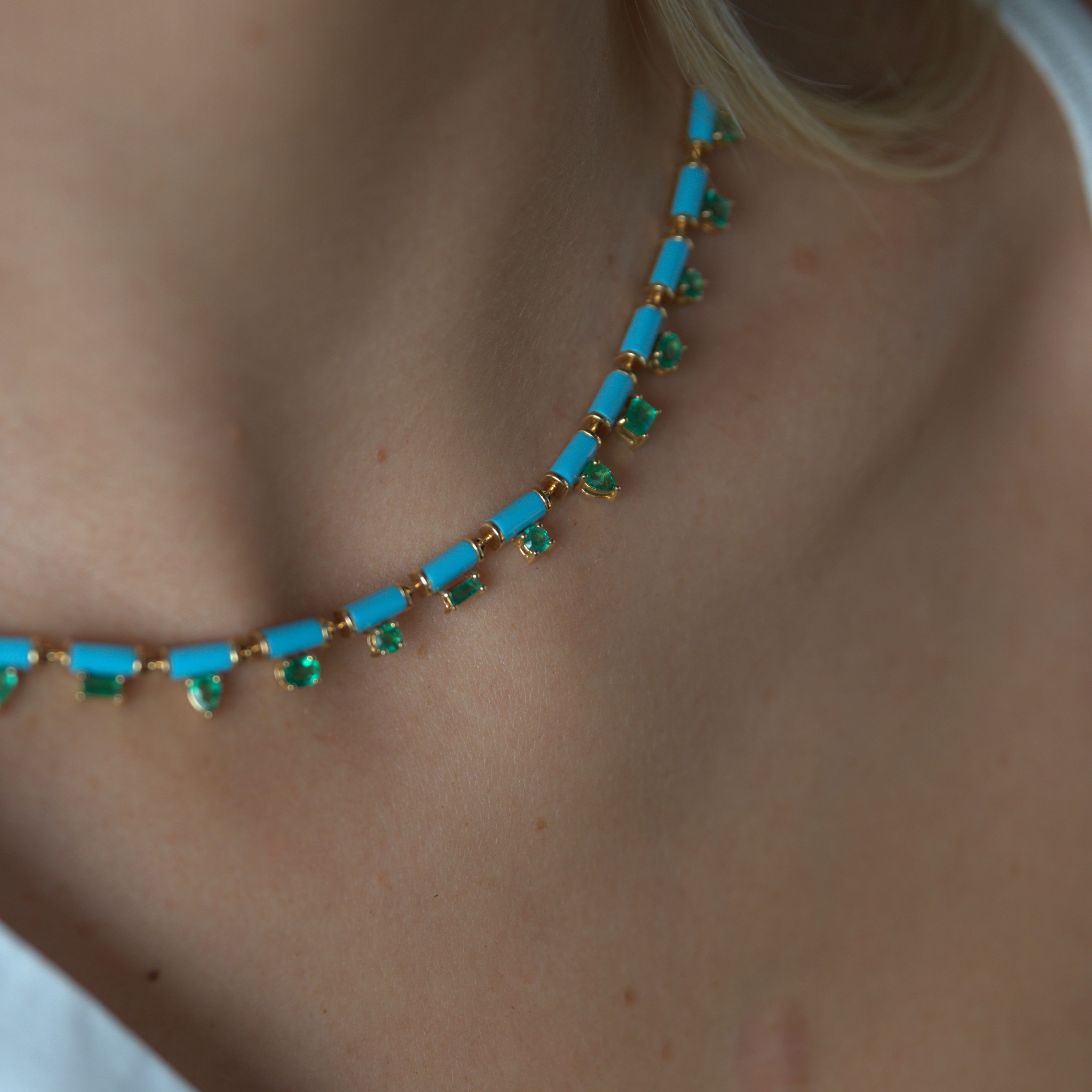 17.32ct Turquoise Emerald 14K Gold Link Necklace