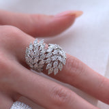 3.40ct Diamond 18K Gold Cluster Leaf Bypass Ring