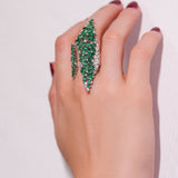 10.35ct Diamond Emerald 18K Gold Shield Ring