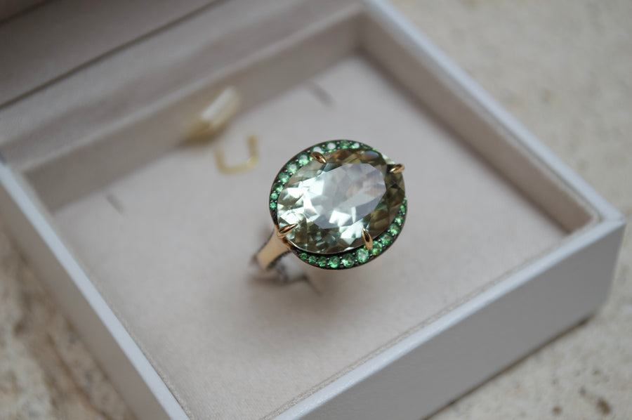 13.15ct Green Amethyst Tsavorita 18K Gold Ring