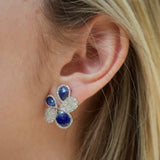 7.54ct Diamond Lapis Lazuli 14K Gold Pave Cluster Earrings