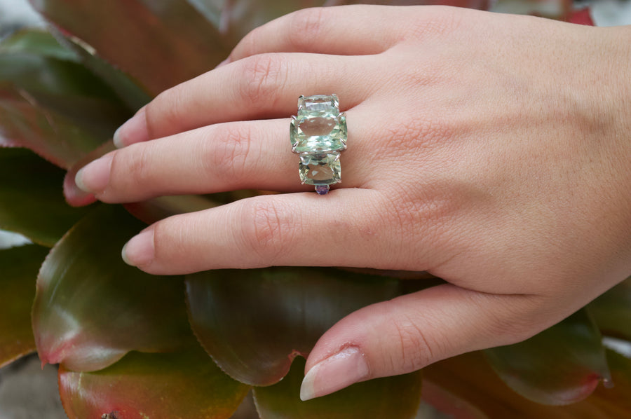 6.22ct Green Amethyst Tanzanite 18K Gold Ring