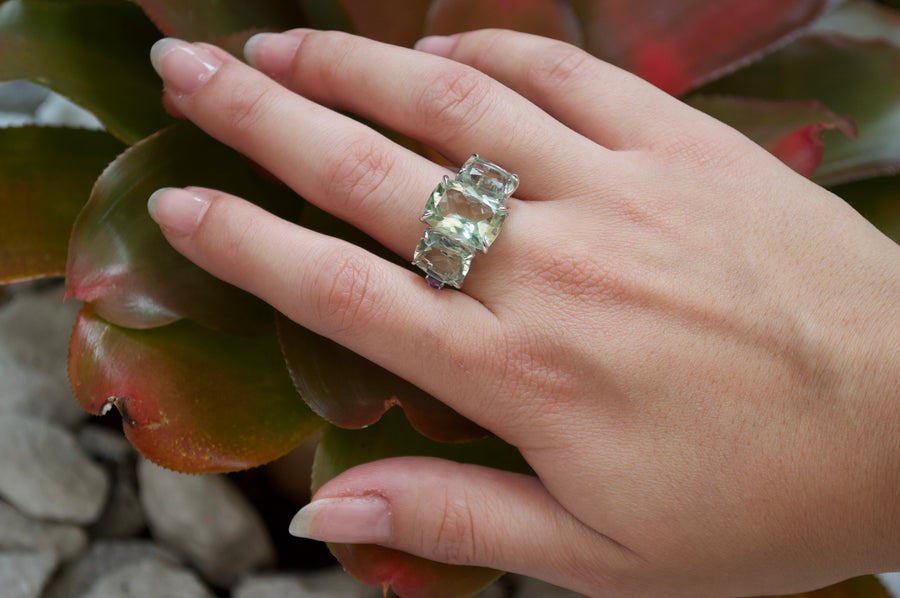 6.22ct Green Amethyst Tanzanite 18K Gold Ring