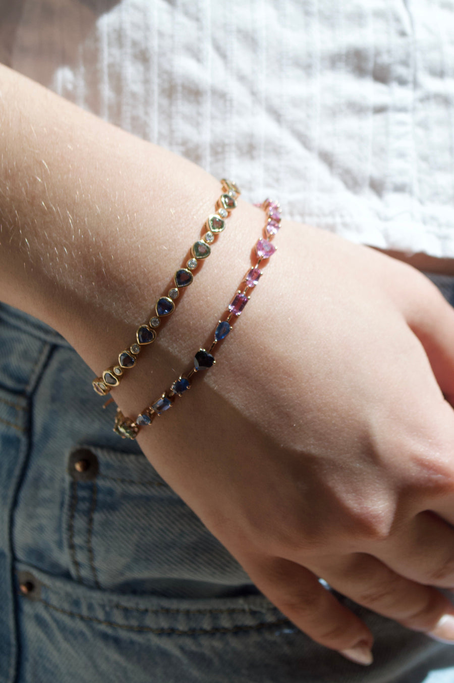 7.80ct Multi Color Sapphire  14K Gold Multi Shaped Bracelet