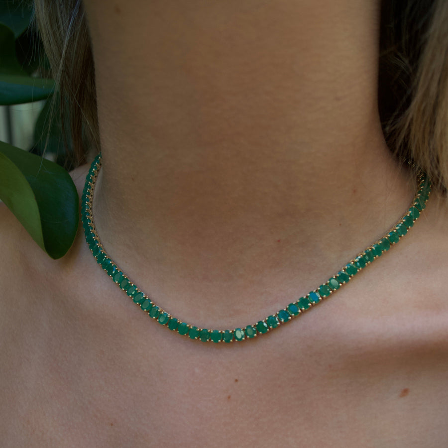 20.60ct Emerald 18K Gold Tennis Necklace