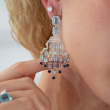 18.24ct Diamond Aquamarine Sapphire 18K Gold Chandelier Earrings