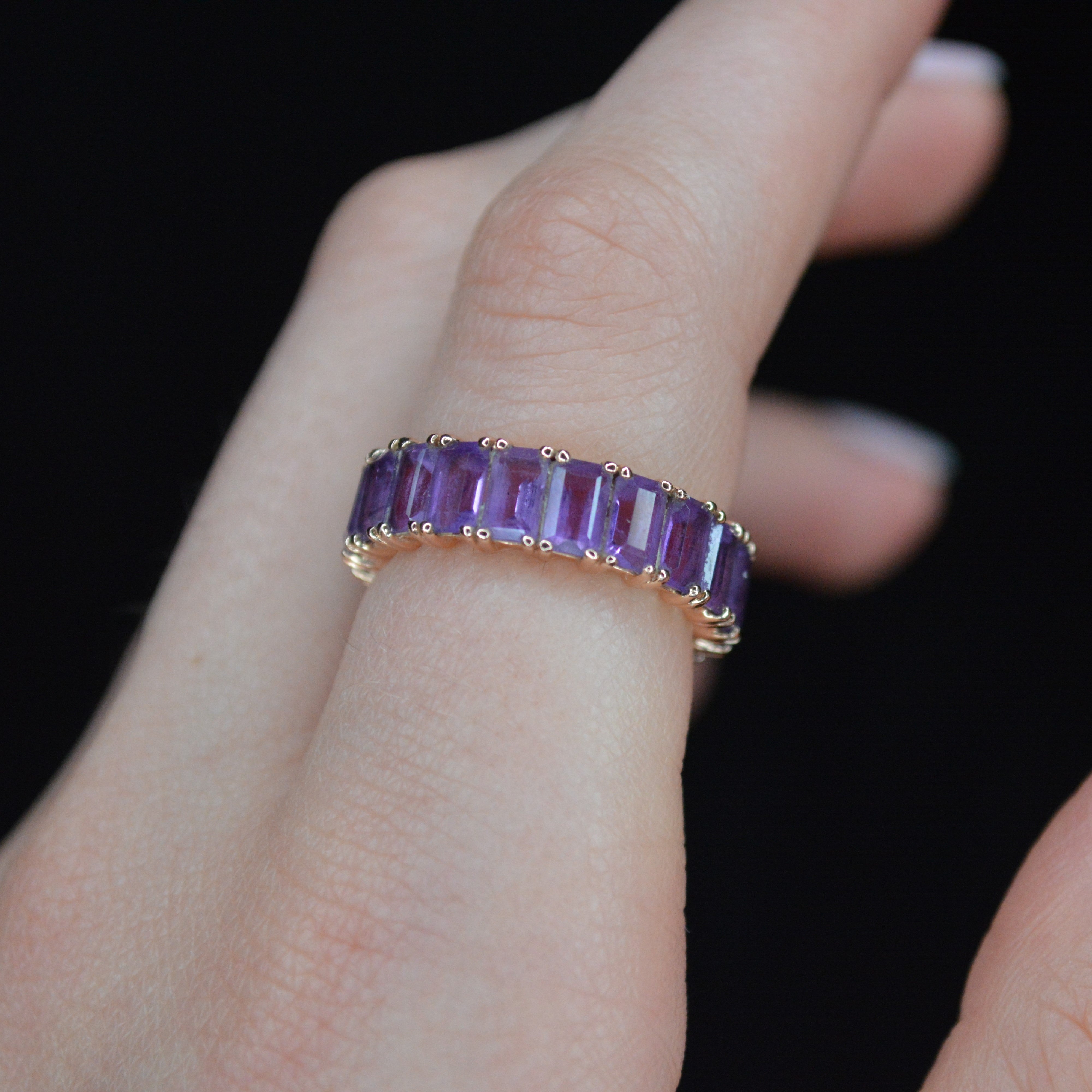 3.80ct Amethyst 14K Gold Emerald Cut Eternity Ring