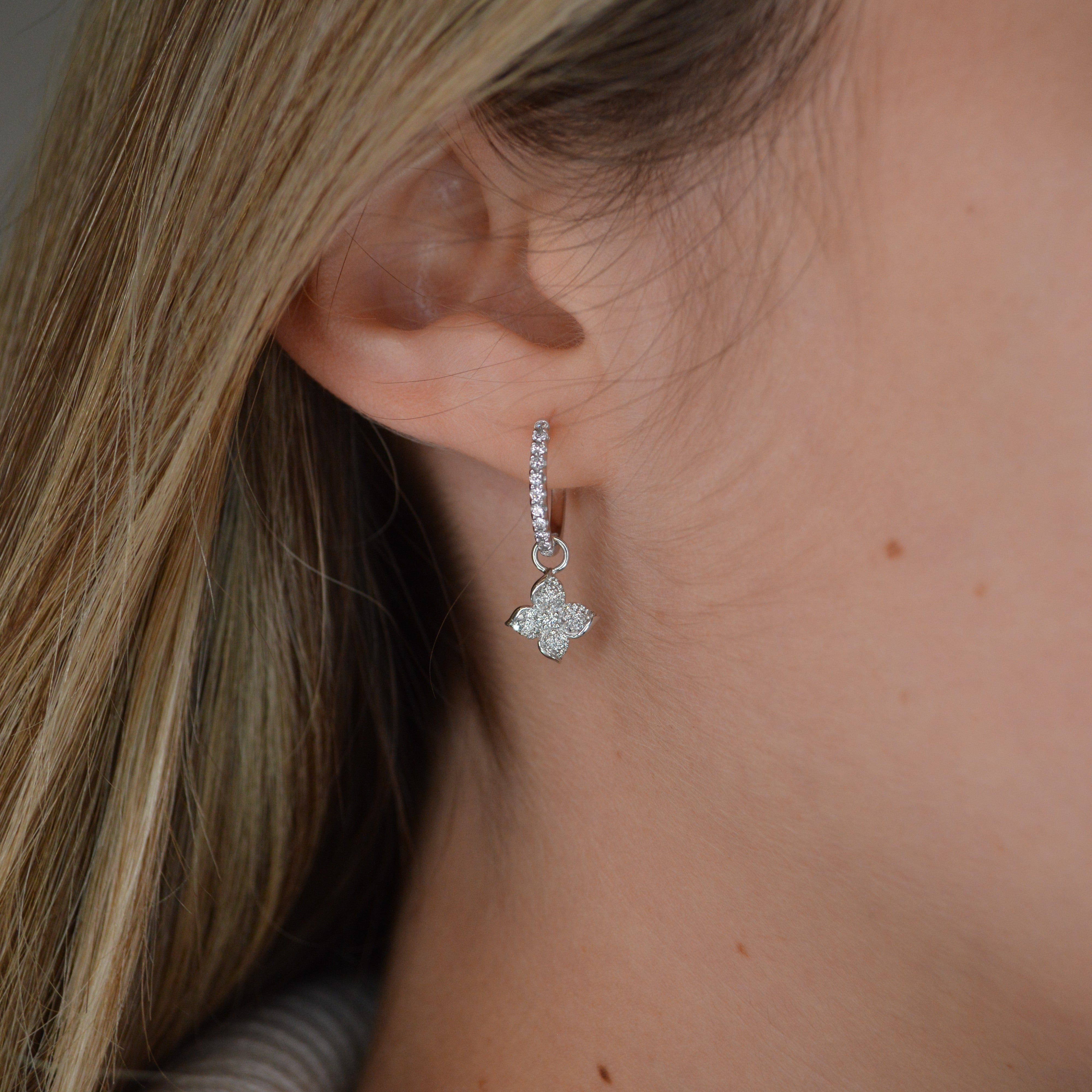 0.50ct Diamond 14K Gold Flower Dangle Drop Huggie Hoop Earrings