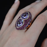 15.91ct Diamond Ruby Amethyst 18K Gold Pear Cocktail Ring