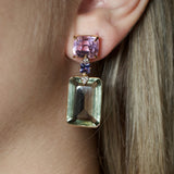 47.982cts Amethyst, Kunzite, Tanzanite and Diamond 18K Gold Earring