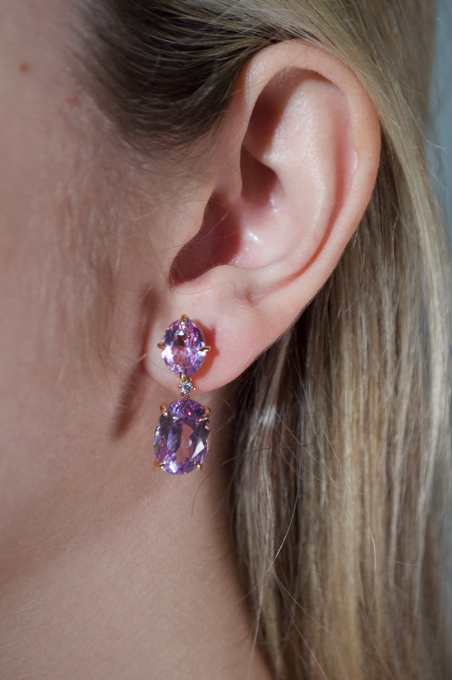 22.13cts Kunzite Diamond 18K Gold Earring