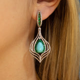 7.21ct Diamond Emerald Turquoise 18K Gold Statement Drop Earrings