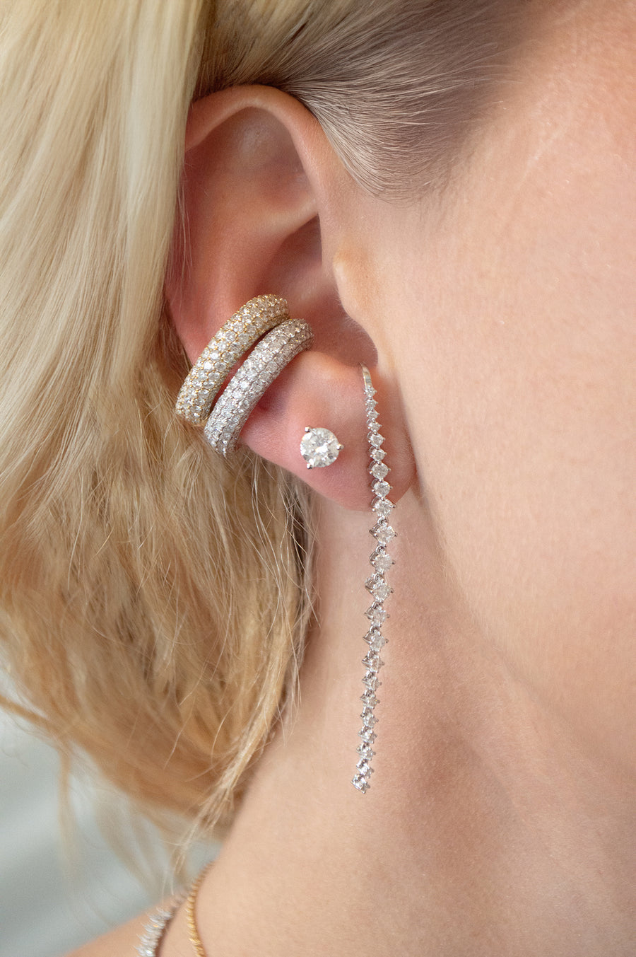 1.37ct Diamond 18K Gold Cascade Climber Earrings