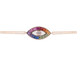 1.68ct Diamond Multi Color Sapphire 18K Gold Evil Eye Chain Bracelet