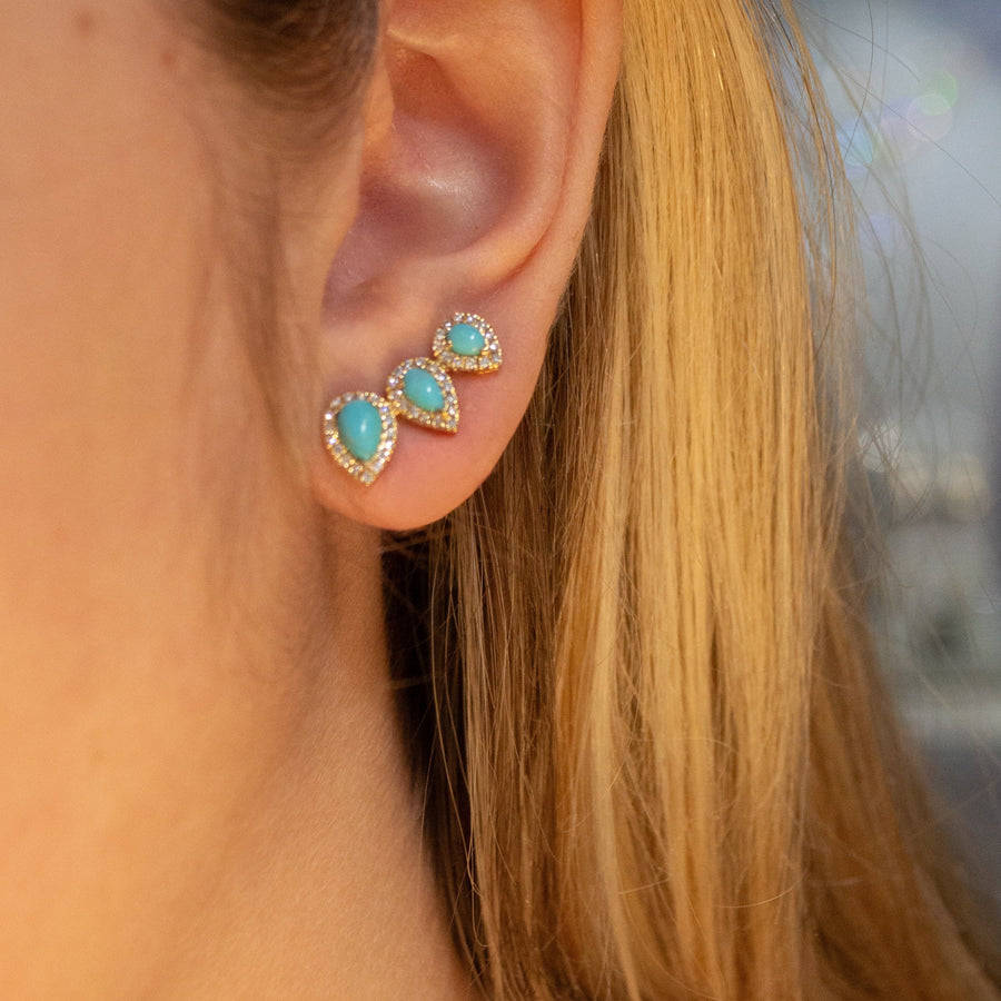 0.44ct Diamond Turquoise 18K Gold Climber Earrings