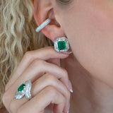 10.02ct Emerald Diamond 18K Gold Halo Earrings