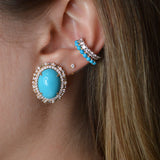 16.13ct Diamond Turquoise 14K Gold Halo Stud Earrings