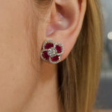 5.76 Diamond Ruby 14K Gold Flower Cluster Earrings