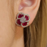 5.76 Diamond Ruby 14K Gold Flower Cluster Earrings
