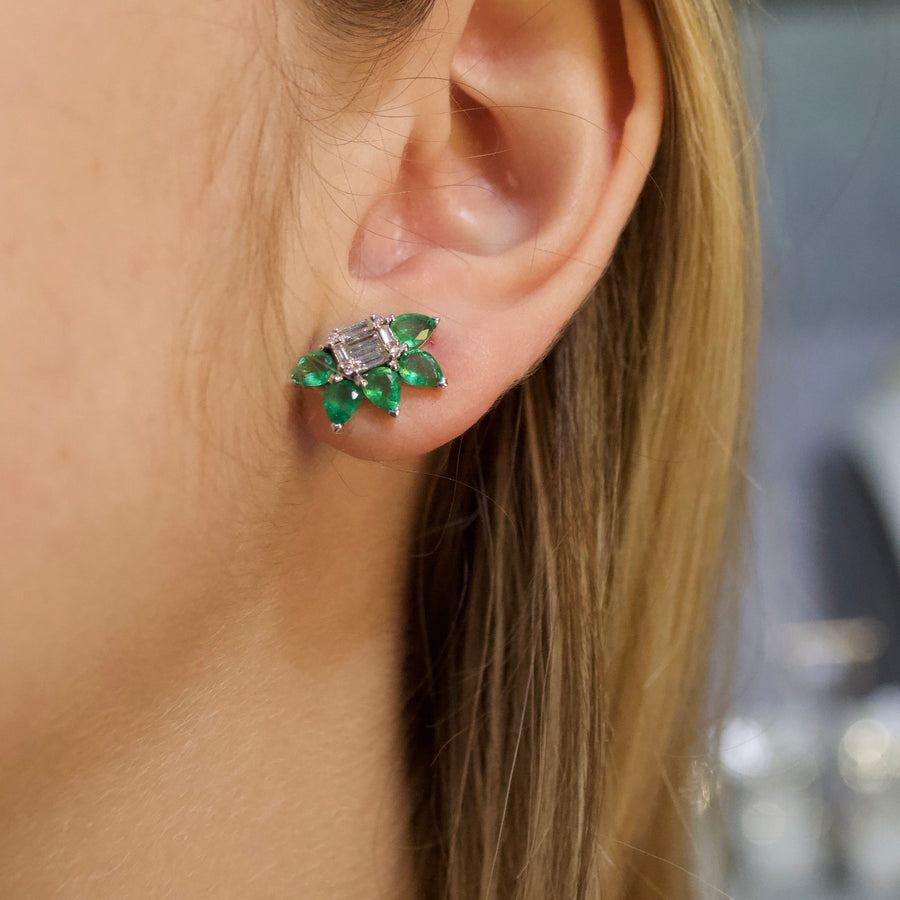 2.50ct Diamond Emerald 18K Gold Earrings