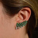 4.56ct Emerald & Diamond 18K Gold Ear Climber Earrings