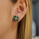5.73ct Diamond Emerald 14K Gold Flower Cluster Earrings