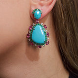 37ct Turquoise Diamond Emerald Tourmaline 14K Gold Drop Earrings