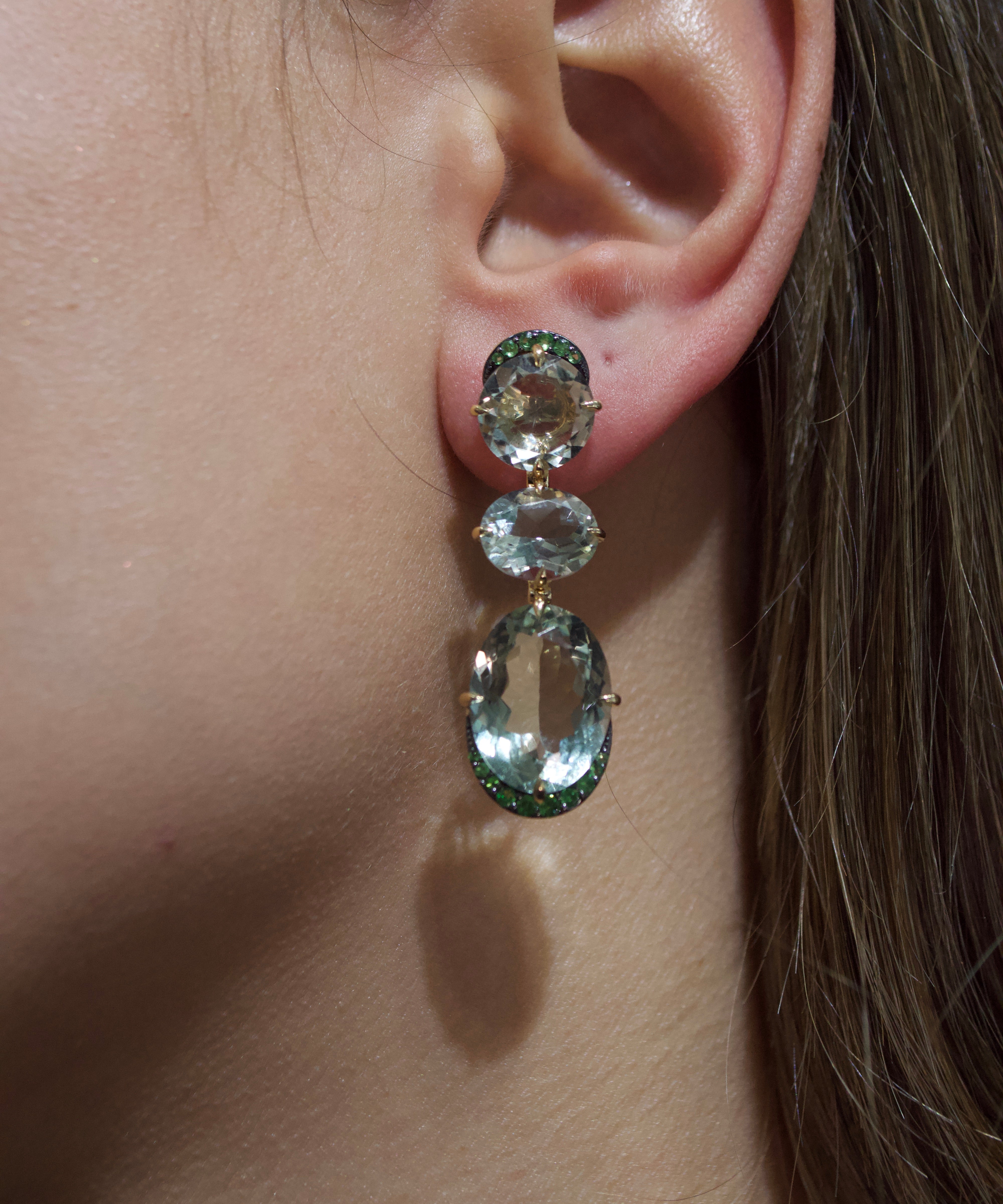 29.92ct Green Amethyst Tsavorita 18K Gold Earrings
