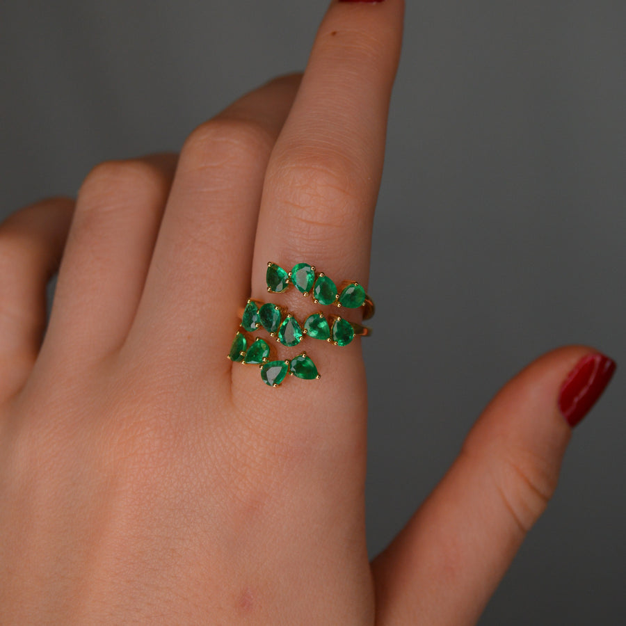 2.38ct Emerald 18K Gold Three Row Ring
