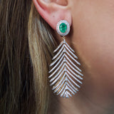 5.32ct Diamond Emerald 14K Gold Feather Earrings