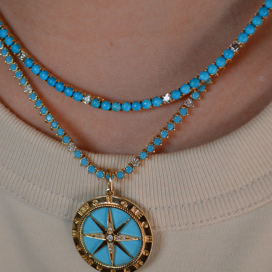 6.55ct Turquoise Diamond 14K Gold Tennis Necklace