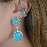 24.57ct Diamond Turquoise 18K Gold Sunburst Dangle Drop Earrings