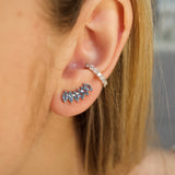 2.13ct Blue Topaz 18K Gold Marquise Climber Earrings