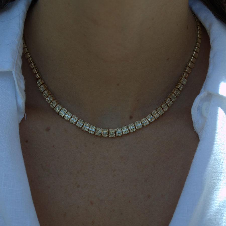 2.10ct Diamond 14K Gold Illusion Set Tennis Necklace