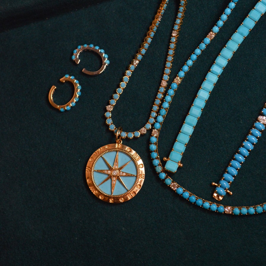17.22ct Turquoise Diamond 18K Gold Tennis Necklace