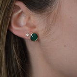 3.43ct Emerald 18K Gold Bezel Oval Stud Earrings