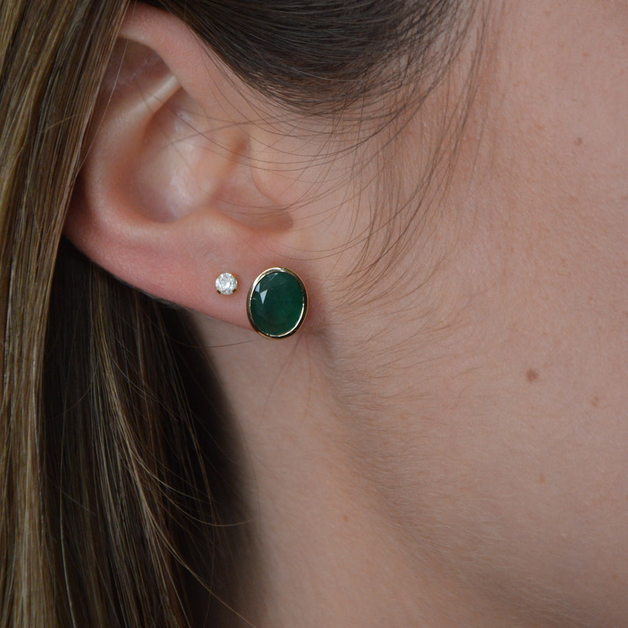 3.43ct Emerald 18K Gold Bezel Oval Stud Earrings