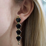 14.60ct Onyx Emerald 18K Gold Statement Cascade Earrings