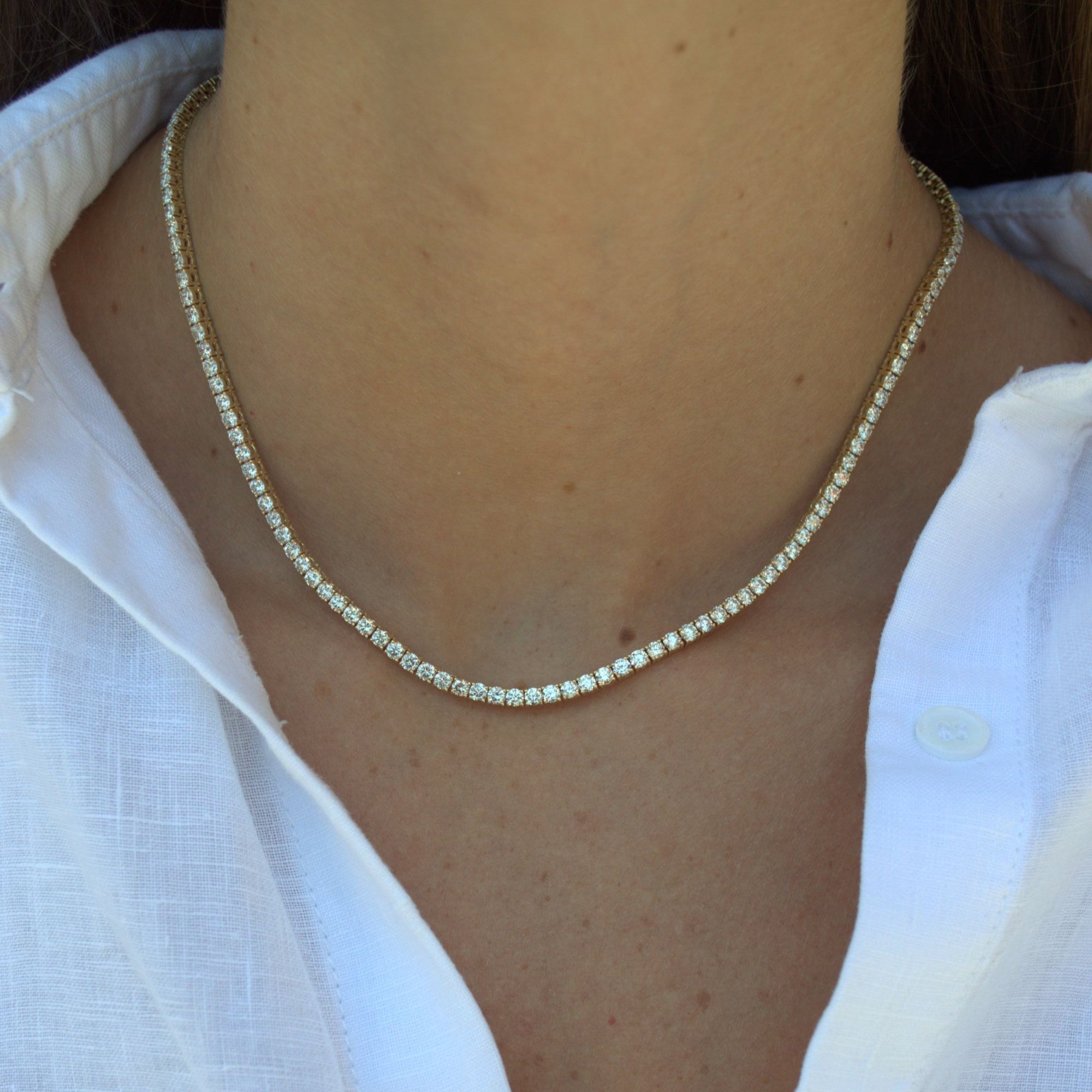 13.06ct Diamond 14K Gold Classic Tennis Necklace