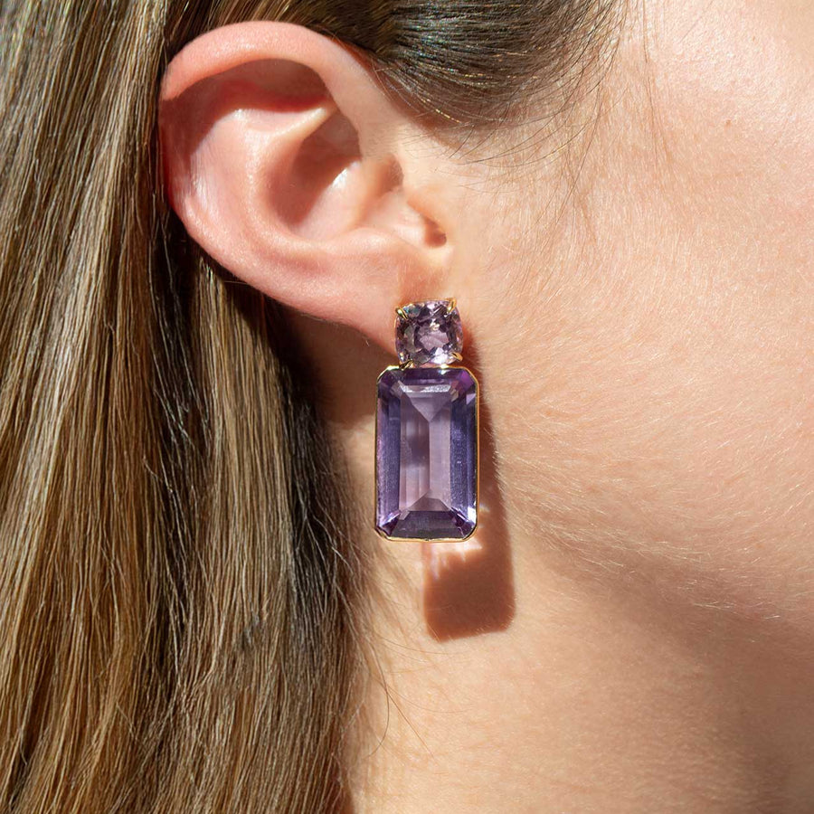 55.35cts Amethyst Kunzite 18K Gold Earrings