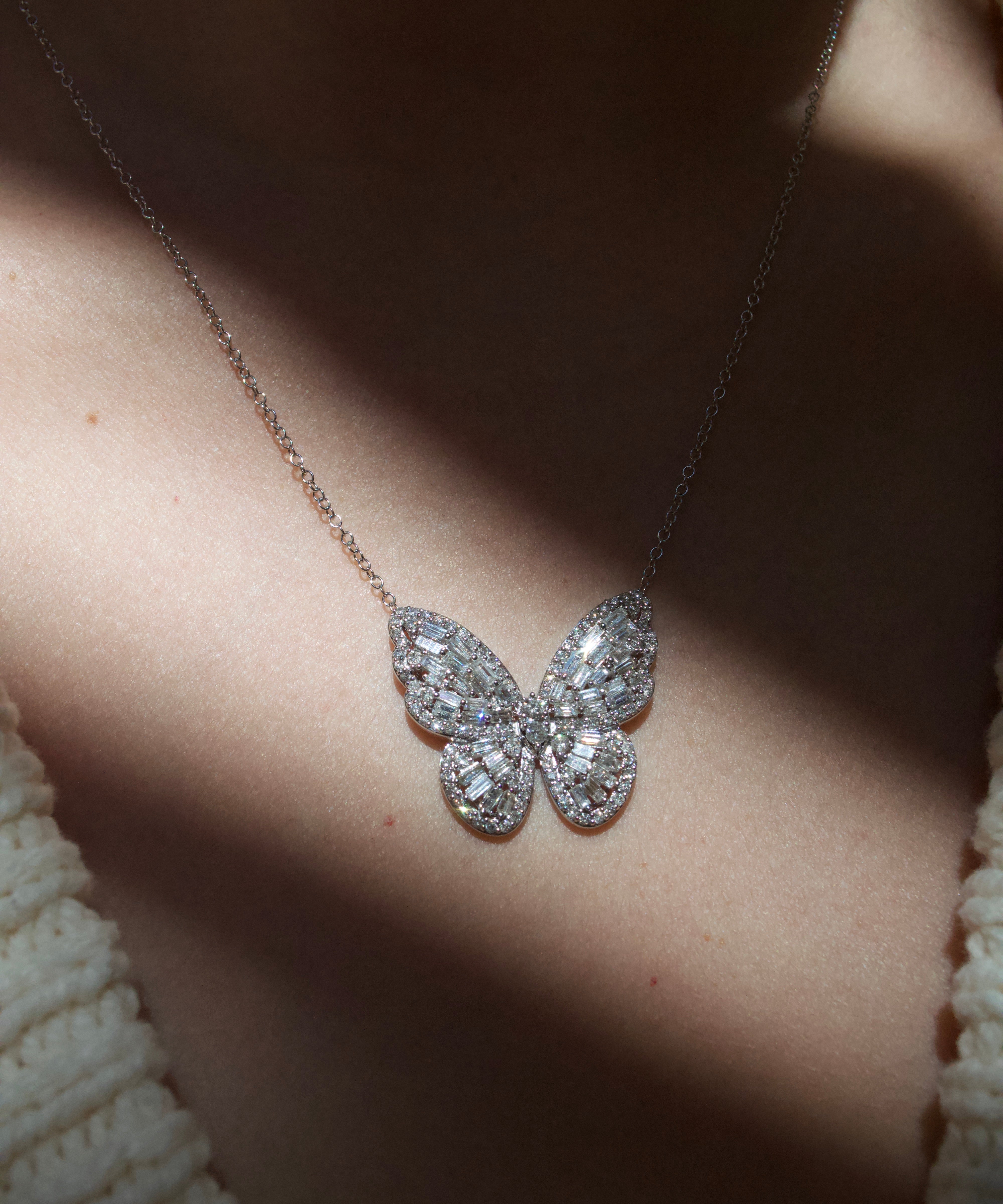 2.00ct Diamond 14K Gold Butterfly Pendant Necklace