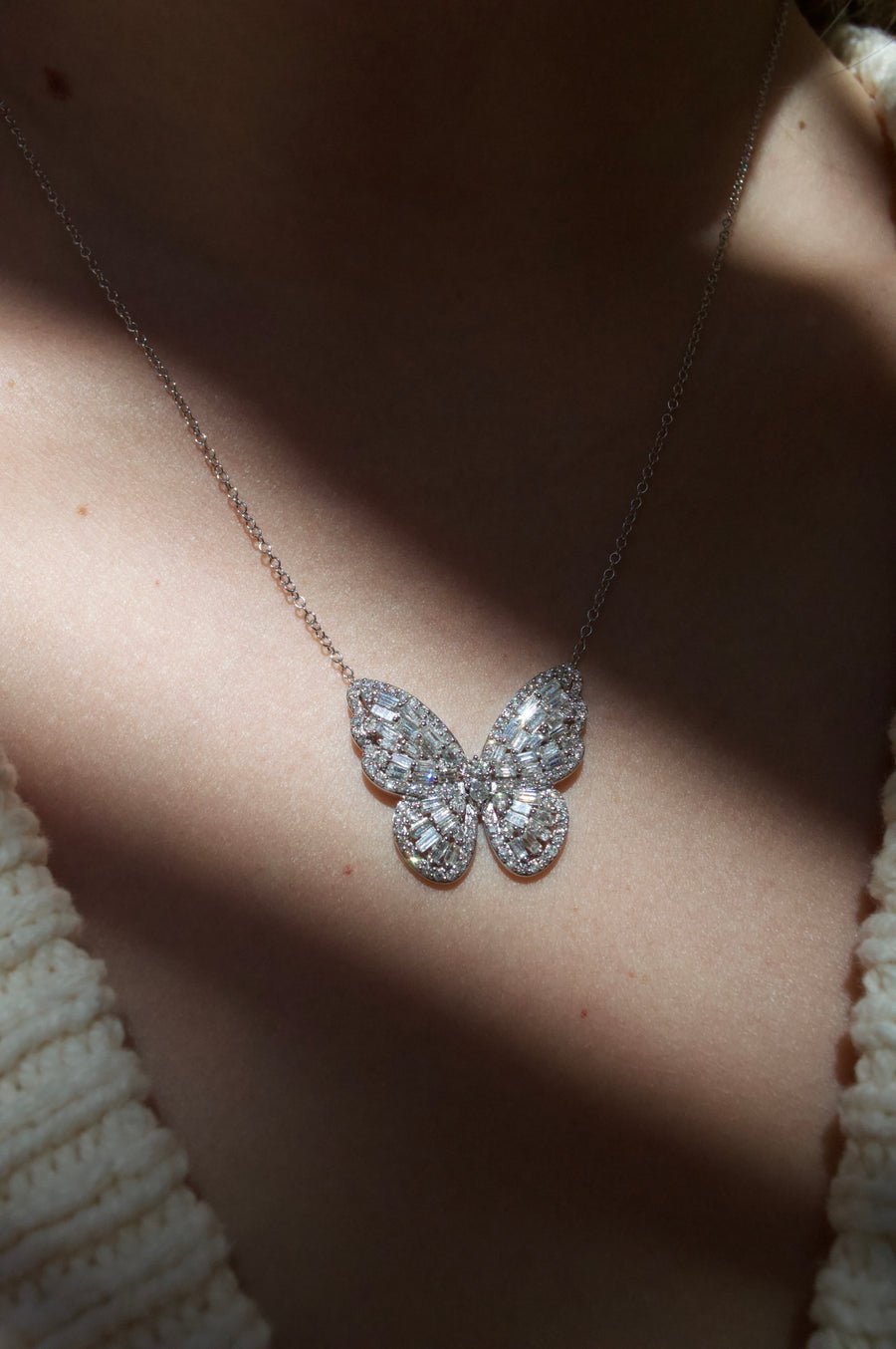 2.00ct Diamond 14K Gold Butterfly Pendant Necklace