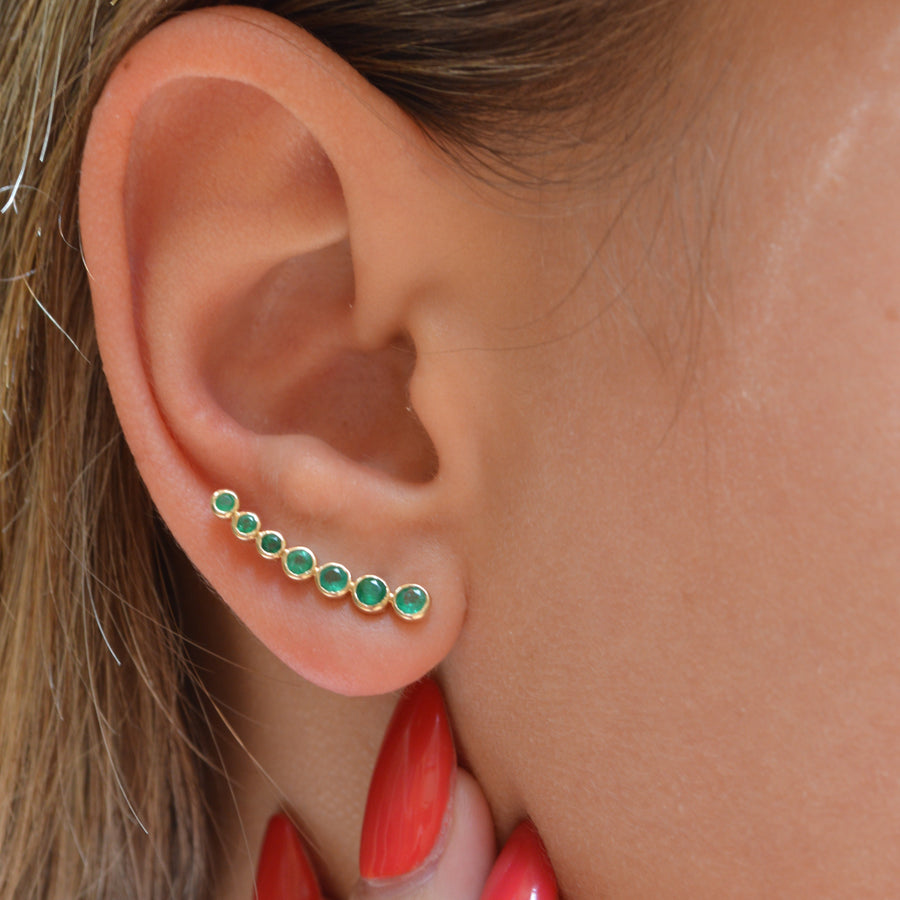 0.40ct Emerald 14K Gold Climber Earrings