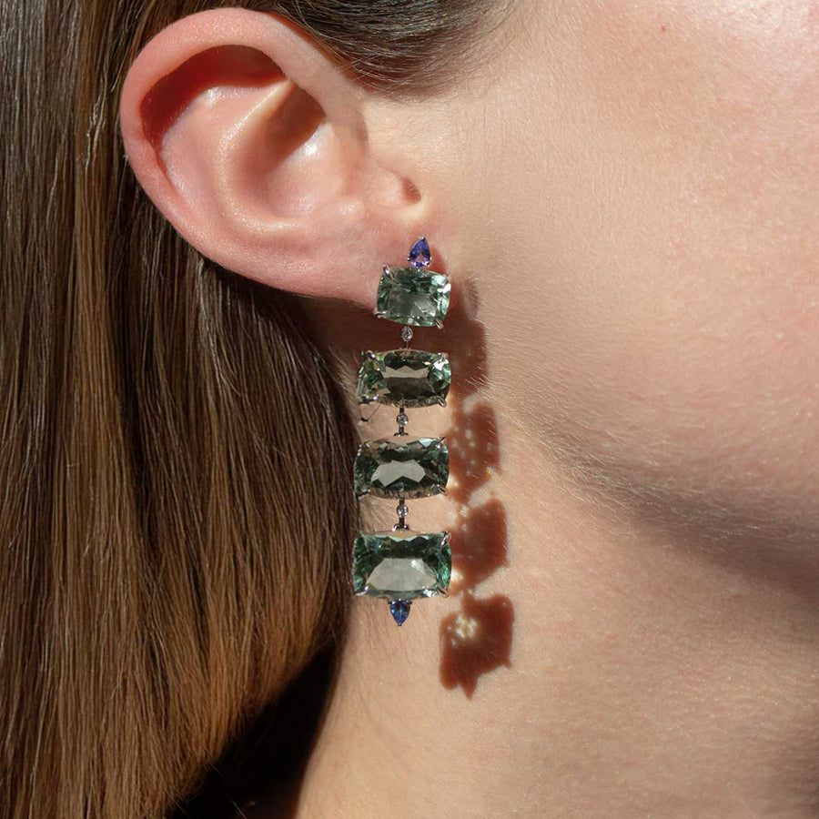 36.83ct Diamond Tanzanite Amethyst 18K Gold Cascade Earrings