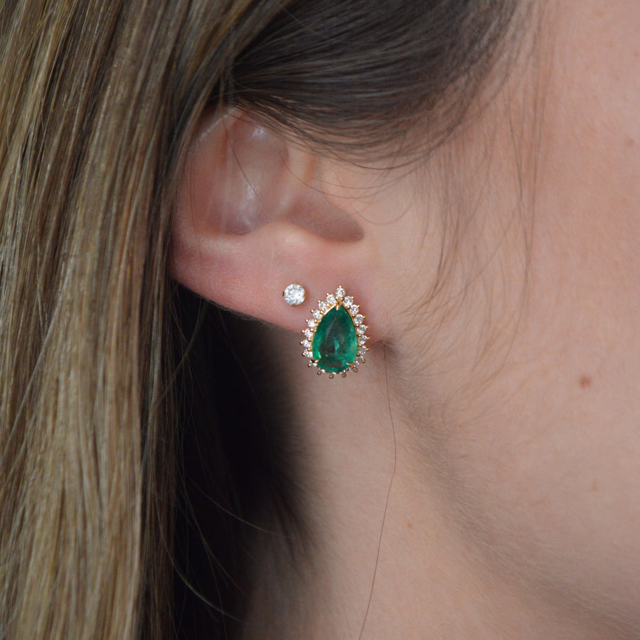3.26ct Emerald Diamond 18K Gold Pear Halo Earrings