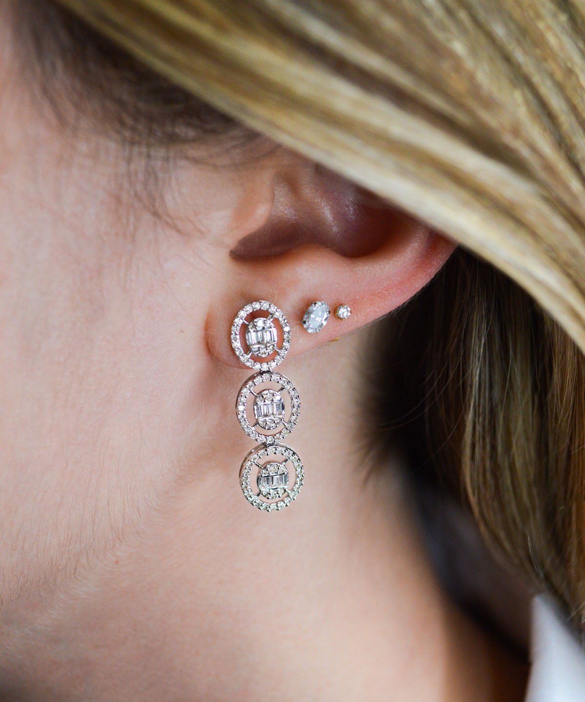 1.00ct Diamond 18K Gold Cluster Drop Earrings