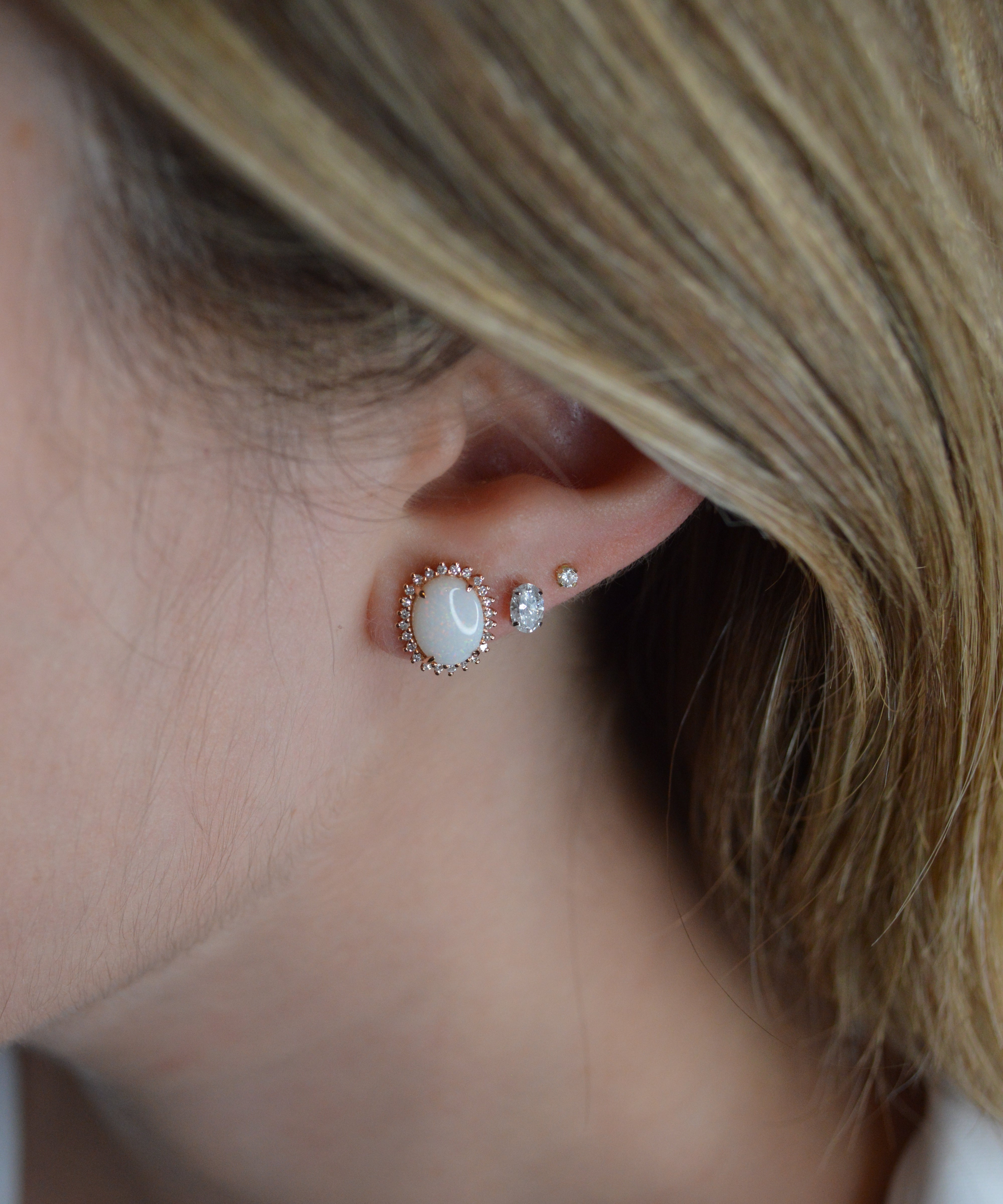 2.60ct Diamond Opal 14K Gold Halo Stud Earrings