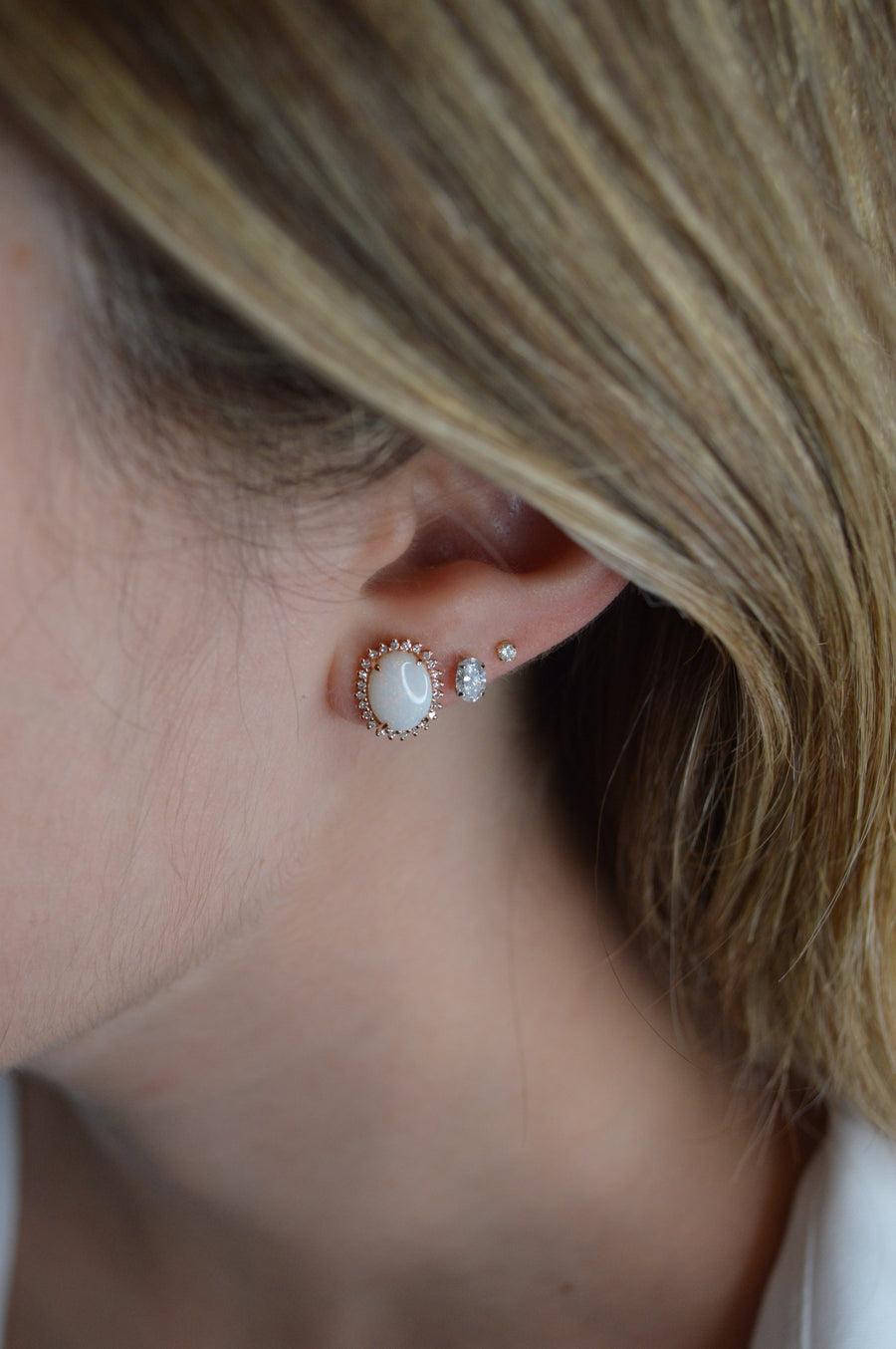2.60ct Diamond Opal 14K Gold Halo Stud Earrings