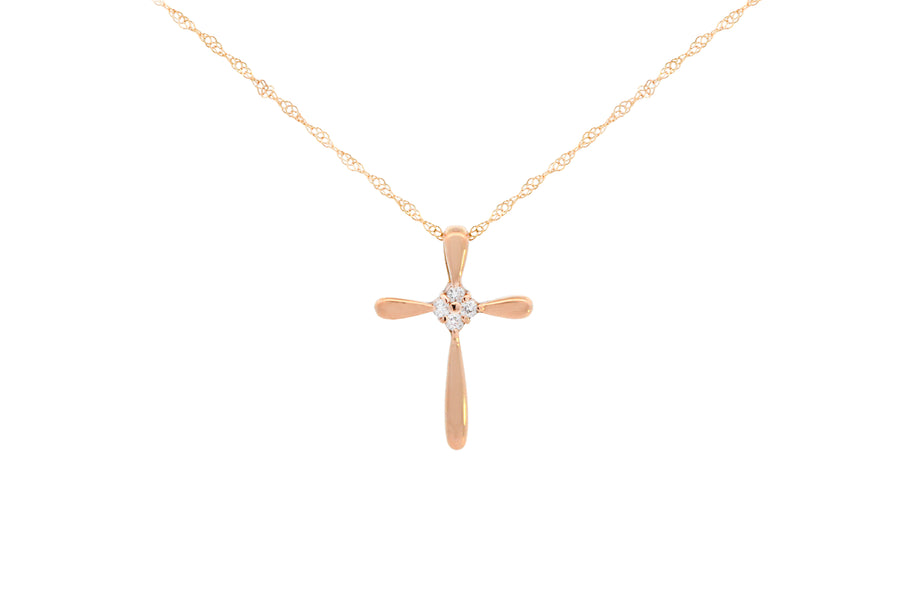 0.25ct Diamond 18K Gold Cross Pendant Chain Necklace