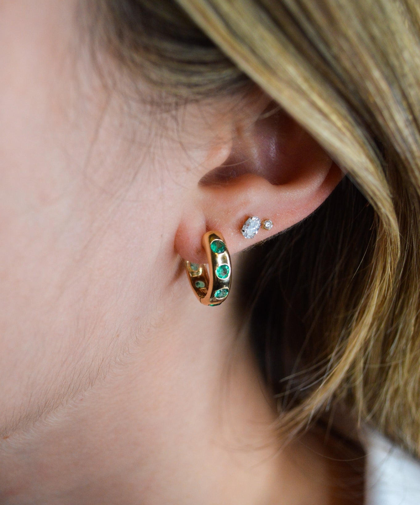 1.80ct Emerald 14K Gold Flush Hoop Earrings